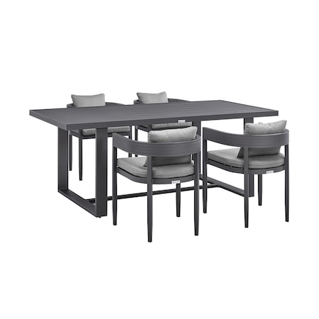 Armen Living Argiope Outdoor Patio 5-Piece Dining Table Set in Aluminum with Gray Cushions 840254333277